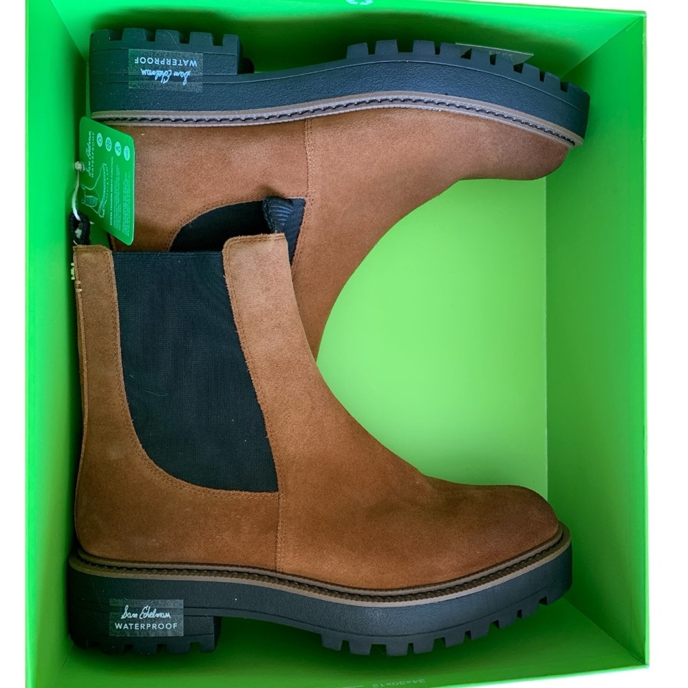 Sam Edelman Chestnut/Tan Suede Chelsea Boots with Black Elastic